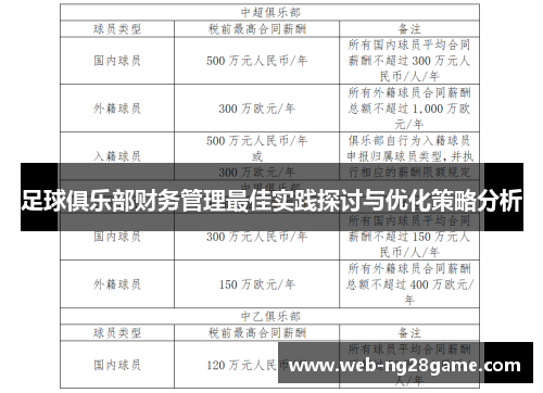 足球俱乐部财务管理最佳实践探讨与优化策略分析